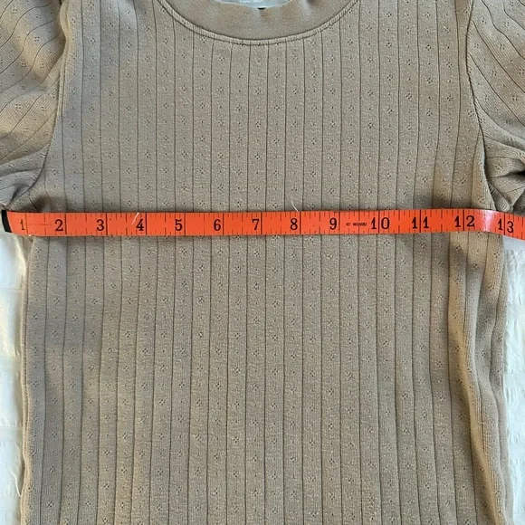 Everlane Pointelle Ribbed Short Sleeve Tee in Taupe Brown Sz Small - Picture 3 of 4